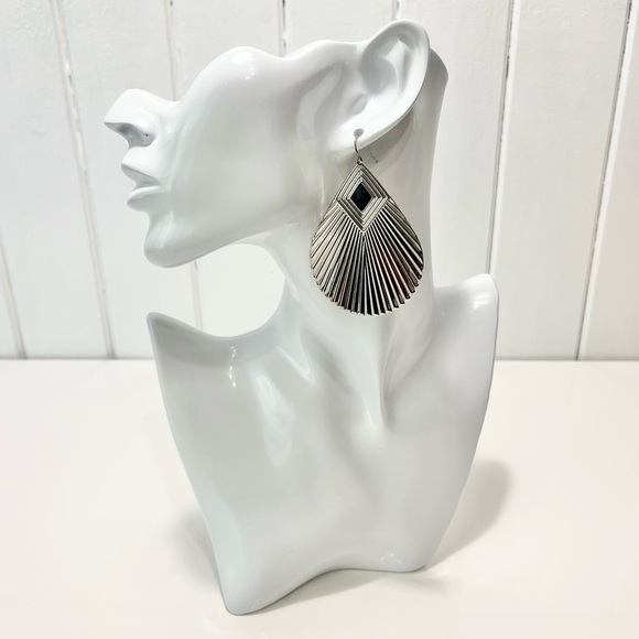 Silver Black Thread Teardrop Earrings - Picture 1 of 5